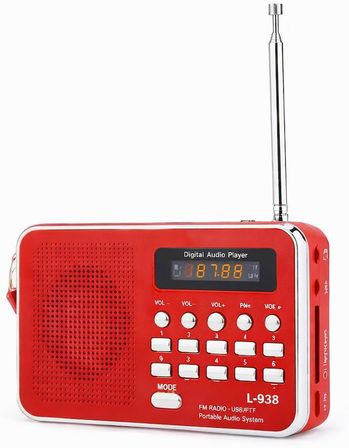 L-938 Şarjlı Taşınabilir FM Radyo | Dijital Ekranlı | USB/TF/SD/AUX Destekli | BL-5C Bataryalı Cep Radyosu (Kırmızı)