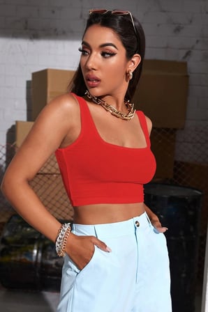 Modi Green Kadın Kırmızı Kalın Askılı Crop Top Büstiyer