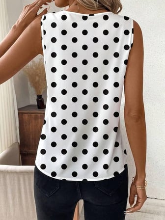 Kadın Askılı V Yakalı Puantiyeli Süprem Bluz - Beyaz / 2XL-3XL