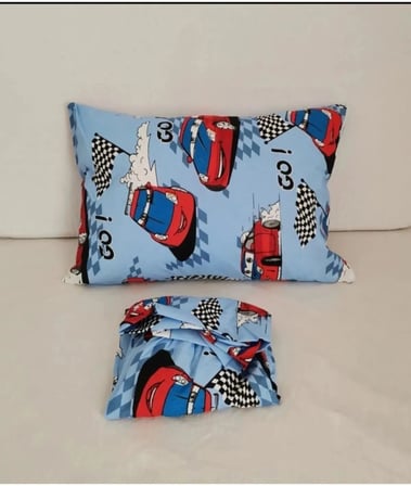 DENİZLİ ÇEYİZ Tek Kişilik Lastikli Fitted Çarşaf Takımı Arabalı Desen Mavi 100 x 200