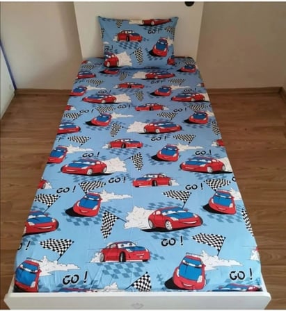 DENİZLİ ÇEYİZ Tek Kişilik Lastikli Fitted Çarşaf Takımı Arabalı Desen Mavi 100 x 200