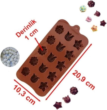 Siliko World Silikon Çikolata Kalıbı Çiçek Figürleri, Kahverengi
