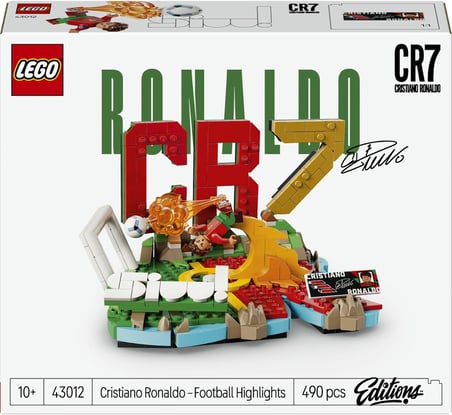 Editions Cristiano Ronaldo – Unutulmaz Futbol Anları 43012-10 Yaş ve Üzeri Çocuklar için Minifigür ve Koleksiyonluk Levha İçeren Yaratıcı Oyuncak Yapım Seti, Hediye Fikri (490 Parça)