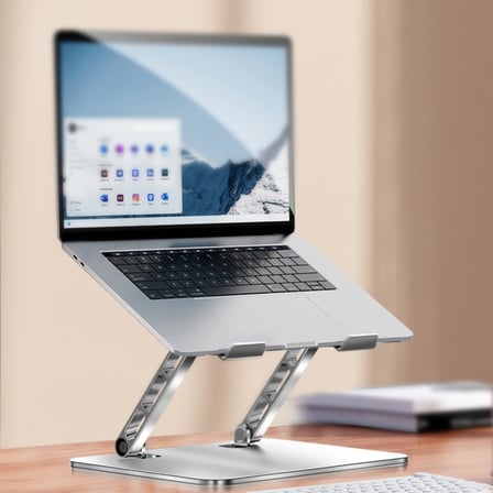 McStorey Katlanabilir Ayarlanabilir Alüminyum Laptop Standı, Taşınabilir Ergonomik Notebook Yükseltici, 6 Kademeli Yükseklik Ayarlı, MacBook Tablet Uyumlu, 10-17 İnç, Gümüş