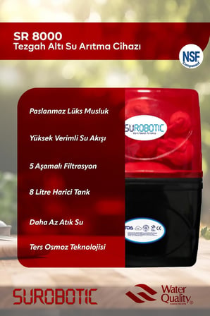 75 GPD Membranlı 5 Filtreli Su Arıtma Cihazı 8 L Paslanmaz Çelik Tank Maksimum Arıtma Performansı