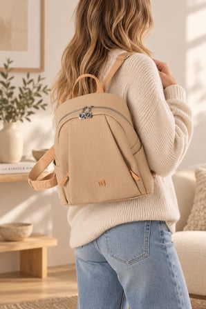 Kum Camel 4040 Orijinal Just Polo Kadin 9 Bolmeli Orta Boy Sirt Cantasi 31x29 Cm