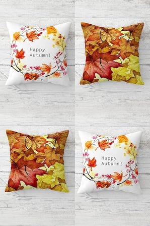 Happy Autmn Sonbahar Yaprakları Gizli Fermuarlı Kırlent Kılıfı Koltuk Yastık Kılıfı Takım(4ADET), Sarı-Kahverengi 45 x 45