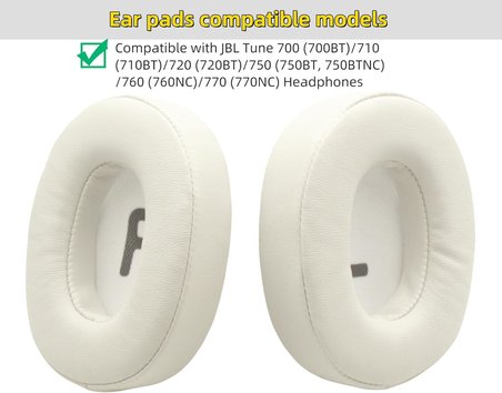 Yedek Kulak Pedleri Deri Kumaştan Yapılmıştır ve JBL Tune 700 (700BT)/710 (710BT)/720 (720BT)/750 (750BT, 750BTNC)/760 (760NC)/770 (770NC) Kulaklık (Beyaz) ile Uyumludur