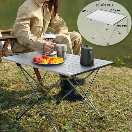 Full Alüminyum Katlanır Kamp Masası, Piknik, BBQ, Balıkçılık, Doğa Aktiviteleri, Plaj için Kolay Taşınabilir Kompakt Outdoor Ultra Hafif Kamp Masası Büyük Boy - Siyah