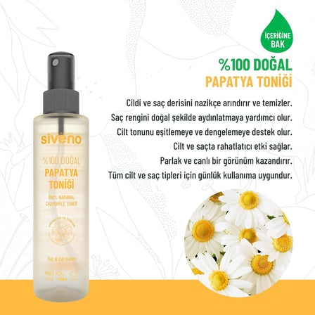 Siveno%100 Doğal Papatya Suyu Aydınaltma Etkili Arındırıcı Rahatlatığı Saç ve Cilt Toniği 150 ml