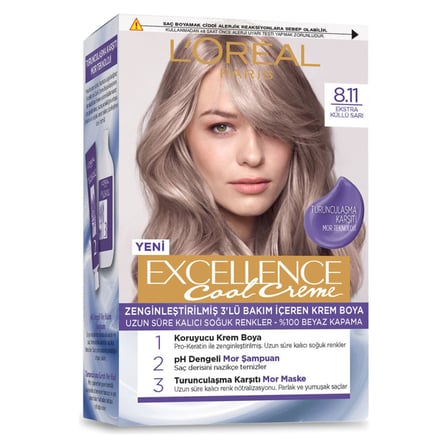 2 Adet L’Oréal Paris Excellence Cool Creme Saç Boyası – 8.11 Ekstra Küllü Sarı