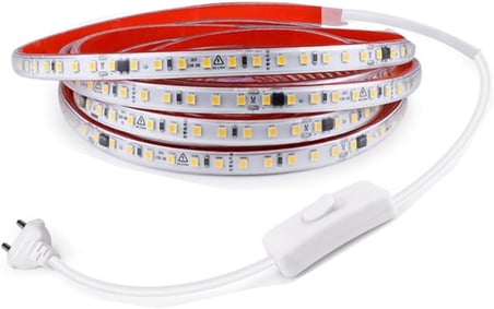 Sb-6508 LED Şerit, Beyaz ve Gün Işığı Şerit Led Işık 120 Led, Silikonlu 10 Cm Kesilebilir, Aç Kapat Butonlu Fişli, Tak Çalıştır Gizli Tavan Işık Bandı Mutfak Tezgah (Beyaz, 10 Metre)