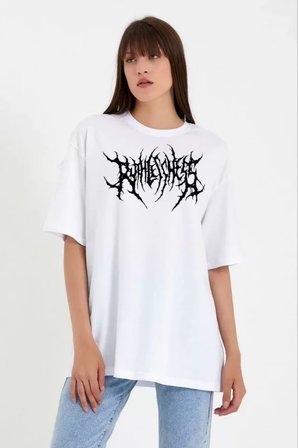Modi Green Unisex Bisiklet Yaka Baskılı Oversize T-Shirt - Beyaz