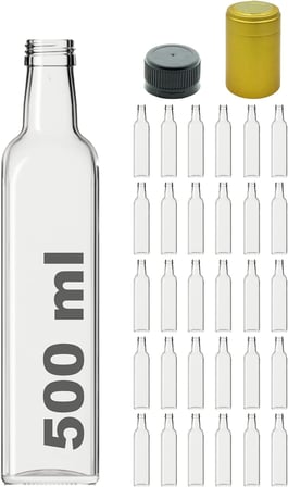 Afracam 500 ml Şeffaf Maraska Kilitli Kapaklı ve Kapüşonlu Boş Cam Şişe 30 Adet