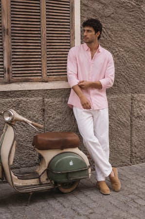Erkek Minimal Baskılı Oversize Dokulu Gömlek Pembe