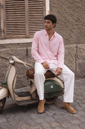 Erkek Minimal Baskılı Oversize Dokulu Gömlek Pembe
