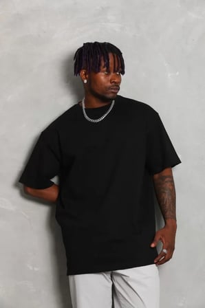 Modi Green Unisex Oversize Düz Bisiklet Yaka T-Shirt - Siyah