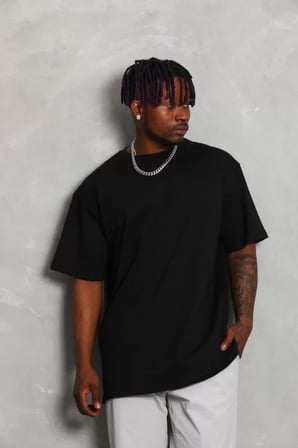 Modi Green Unisex Oversize Düz Bisiklet Yaka T-Shirt - Siyah
