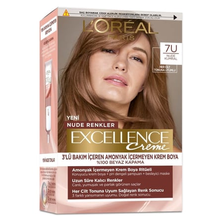 4 Adet L’Oréal Paris Excellence Creme Nude Renkler Saç Boyası – 7U Nude Kumral