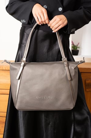 gri Orijinal 3 Bolmeli Genis Askili Kadin Omuz Cantasi Buyuk Boy 43*30 cm 6037