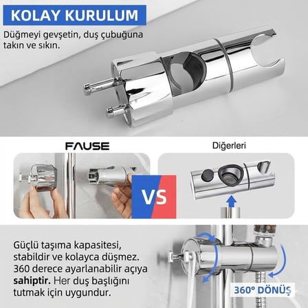 Ayarlanabilir Duş Başlığı Boru Gezeri Mafsal Sürgü Askısı KY101 (Krom, Lif Askılı)