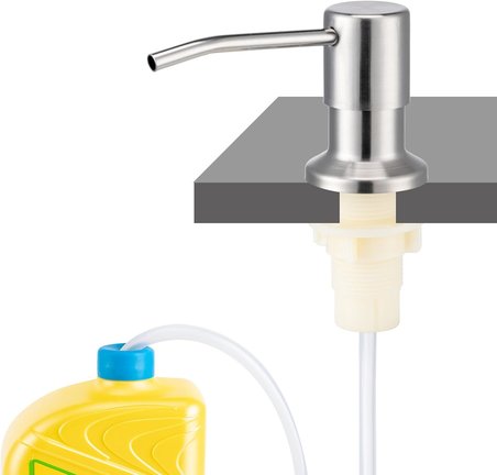 Mutfak Lavabosu için Sabunluk, Dahili Lavabo Sabunu Dispenseri (Fırçalanmış Nikel), Tezgah Üstü Bulaşık Sabunluğu Paslanmaz Çelik Pompa, 47" Uzatma Borusu kitli, Sık Doldurmaya Gerek Yok