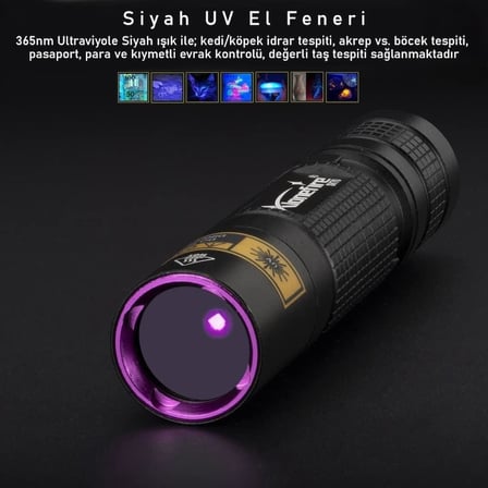 365nm UV El Feneri Profesyonel Güçlü Işık Evcil Hayvan İdrar Tespiti, Para Kontrol, Akrep Mini UV Fener