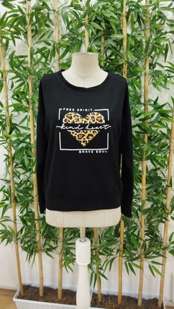 Kadın Uzun Kollu Bisiklet Yaka Desenli Viskon Iki Iplik Bluz - Siyah / 2XL-3XL