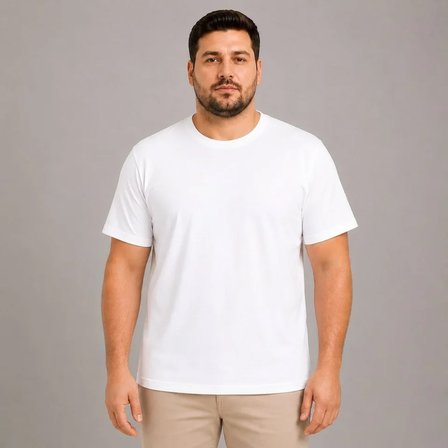 Modi Green Erkek Battal Big Size Basic Tişört Bisiklet Yaka Rahat Kalıp T-Shirt - Beyaz