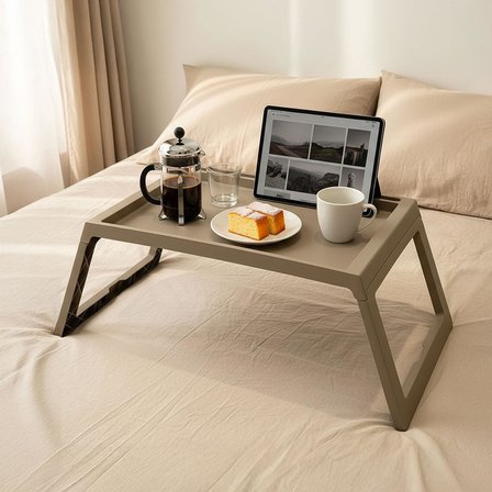 Katlanabilir Yatak Üstü Laptop Sehpası ve Kahvaltı Masası - Tablet ve Telefon Standlı Çok Amaçlı Portatif Çalışma Sehpası (56x36x26 cm) (TOPRAK)