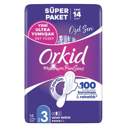 3 Adet Orkid Platınum Özel Seri Uzun Extra Hijyenik Ped 14'lü
