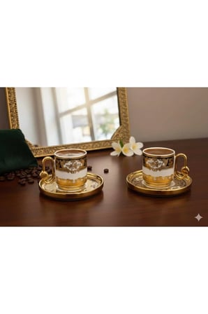 DECO VİEN VİNTAGE SİYAH-GOLD 2'Lİ PORSELEN KAHVE FİNCAN TAKIMI