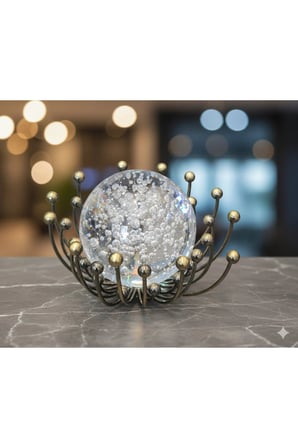 Dekoratif Metal Damlalı Cam Küre Bronz Obje