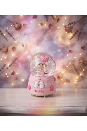 SWEET LOVE PEMBE KALPLİ TAVŞANLI IŞIKLI & MÜZİKLİ KAR KÜRESİ