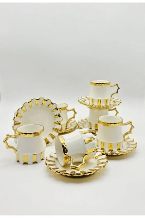 GOLD DETAYLI VİNTAGE PORSELEN KAHVE FİNCAN 12 Parça & 6 Kişilik