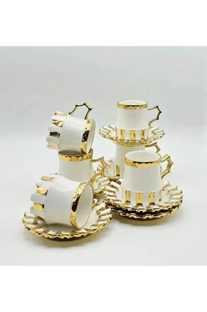 GOLD DETAYLI VİNTAGE PORSELEN KAHVE FİNCAN 12 Parça & 6 Kişilik