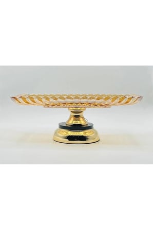METAL AYAKLI GOLD KRİSTAL CAM SUNUMLUK TABAK