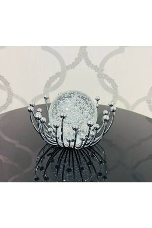 Dekoratif Metal Damlalı Cam Küre Gümüş Obje