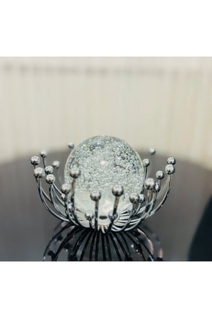 Dekoratif Metal Damlalı Cam Küre Gümüş Obje
