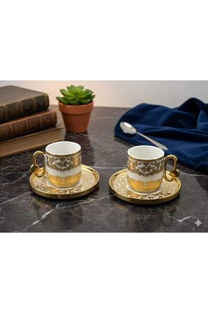 DECO VİEN VİNTAGE GOLD 2'Lİ PORSELEN KAHVE FİNCAN TAKIMI