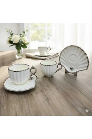 DECO VİEN GÜMÜŞ İNCİ 2'Lİ PORSELEN KAHVE FİNCAN TAKIMI