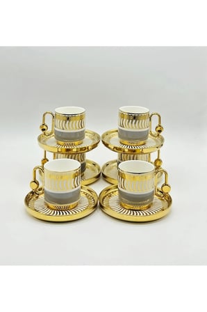 BY COMO LÜX GRİ-GOLD VİNTAGE PORSELEN KAHVE FİNCAN 12 Parça & 6 Kişilik