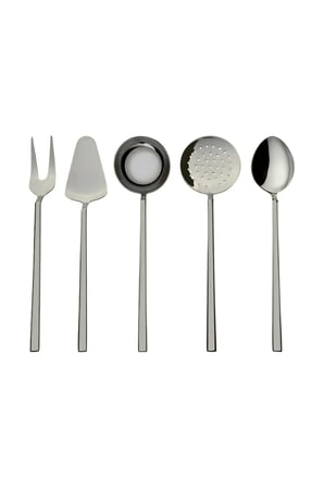 Elit Paslanmaz Çelik - 5 Parça Kepçe, Kevgir, Spatula, Kaşık, Çatal Takımı