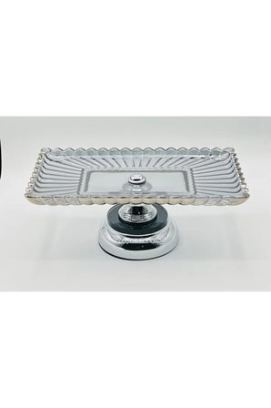 METAL AYAKLI GRİ KRİSTAL CAM SUNUMLUK TABAK