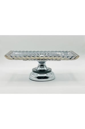 METAL AYAKLI GRİ KRİSTAL CAM SUNUMLUK TABAK