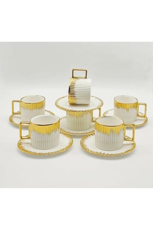 ÇİZGİLİ GOLD PORSELEN KAHVE FİNCAN 12 Parça & 6 Kişilik