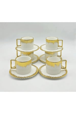 ÇİZGİLİ GOLD PORSELEN KAHVE FİNCAN 12 Parça & 6 Kişilik