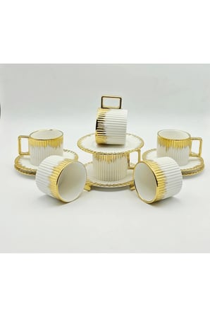 ÇİZGİLİ GOLD PORSELEN KAHVE FİNCAN 12 Parça & 6 Kişilik
