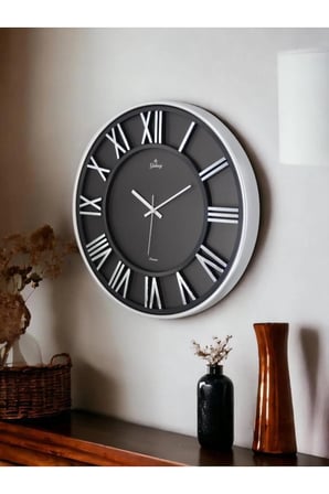 Galaxy Premium Serisi Modern Tasarımlı Roma Rakamlı 40 cm Duvar Saati Siyah-Gri