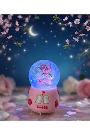 SWEET LOVE KOYU PEMBE KALPLİ TAVŞANLI IŞIKLI & MÜZİKLİ KAR KÜRESİ